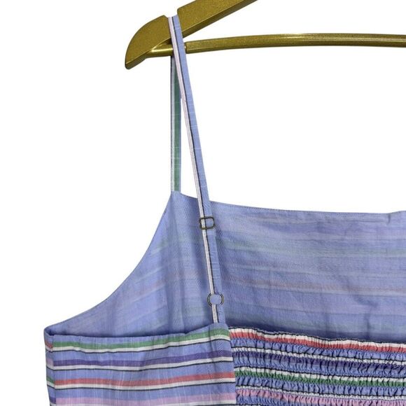 GAP Womens Babydoll Tank Dress XXL Blue Striped Rainbow Smocked Coastal Beachy - Picture 8 of 11